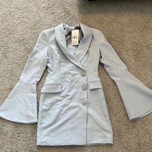 Lavish Alice Statement Button Bow Back Blazer Dress in Baby Blue